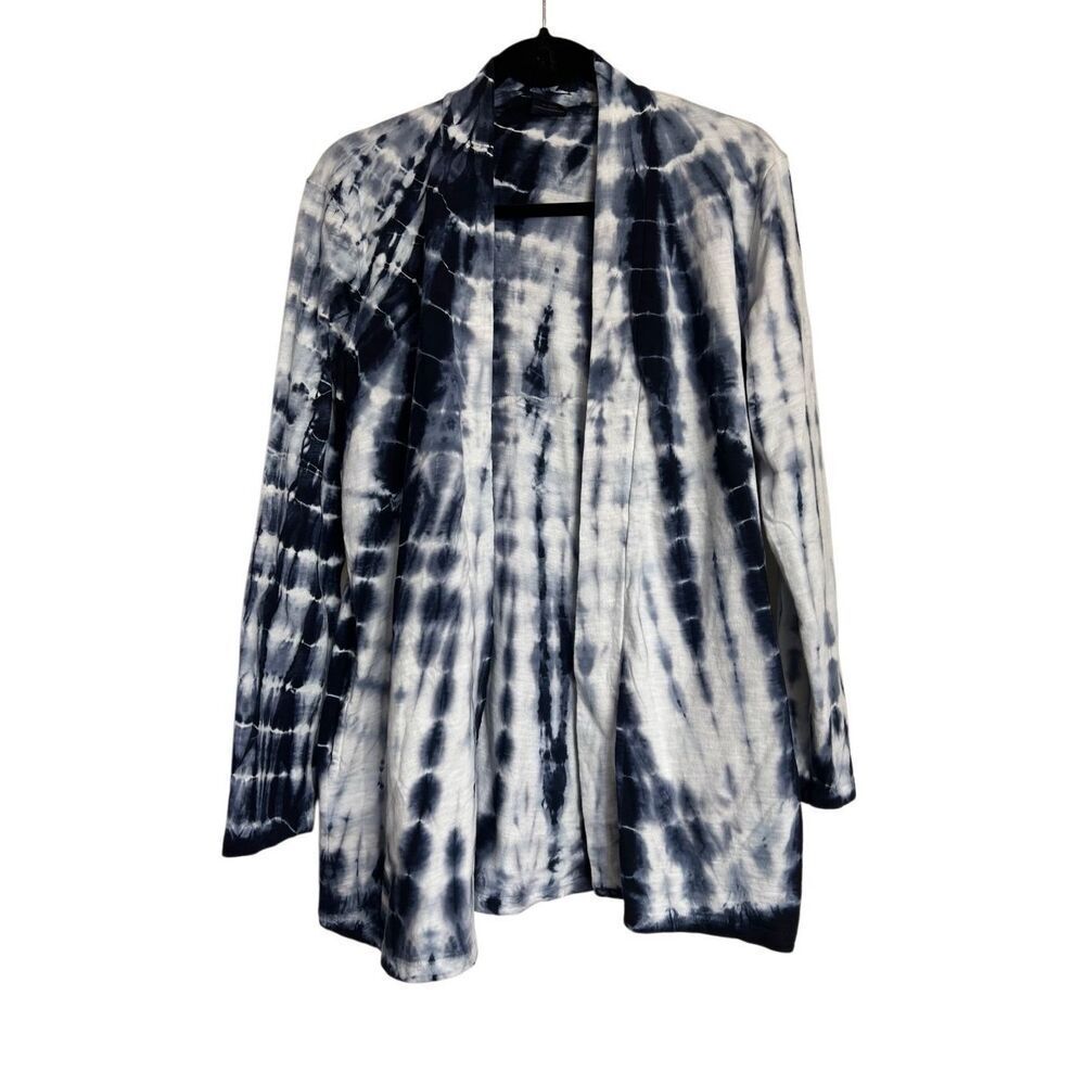 Spirit Jersey Sweater Womens Medium White Blue Cardigan Tie Dye Open Front NWOT